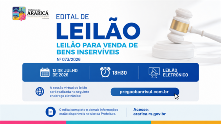 Prefeitura de Araricá realiza leilão eletrônico de bens inservíveis