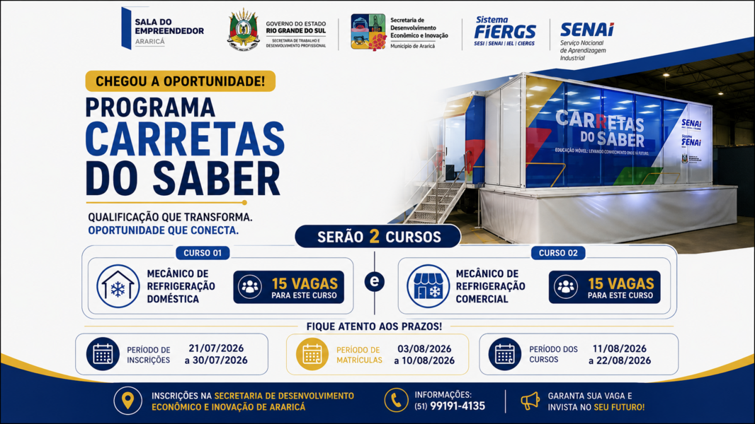  inscrições abertas para o Programa Carretas do Saber